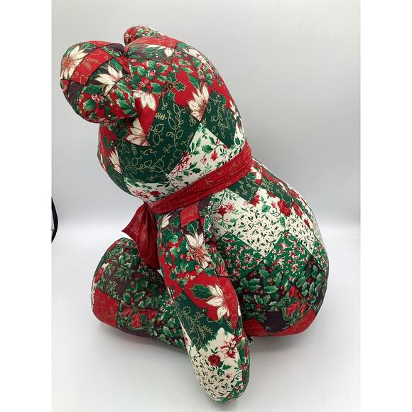 Patchwork Christmas Bear With Red Ribbon 23 inches Tall Vintage - Picture 3 of 6